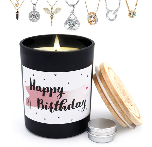 Happy Birthday!", Duftkerze mit Spruch, inkl. Schmuck-Geschenk K001