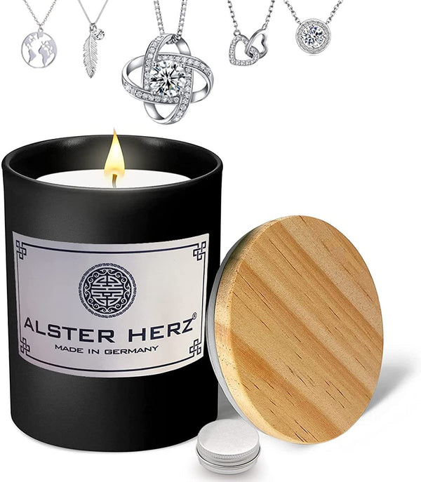 Kerze im Glas mit Schmuck Überraschung, Geschenke für Frauen, K00S Schwarz