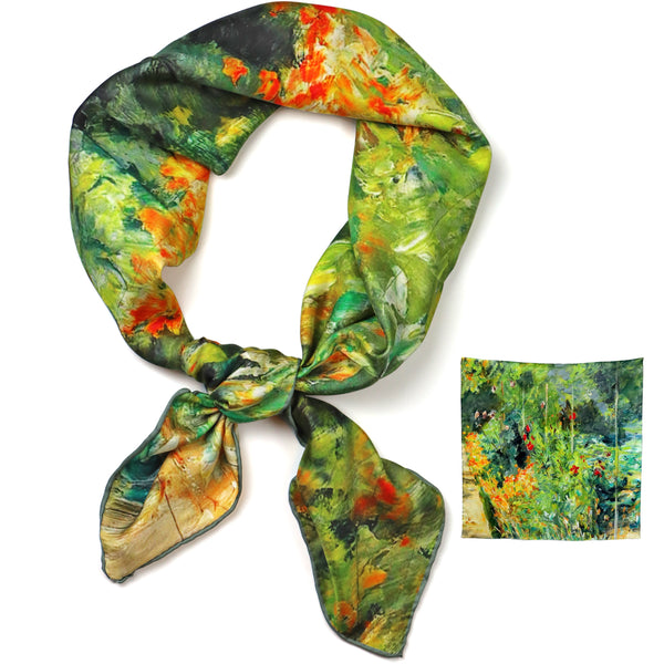 Premium Seidentuch Damen 100% reine Seide – hochwertiges großes Halstuch Damen, 88 x 88 cm Seidenschal, Wald Gemälde Motiv