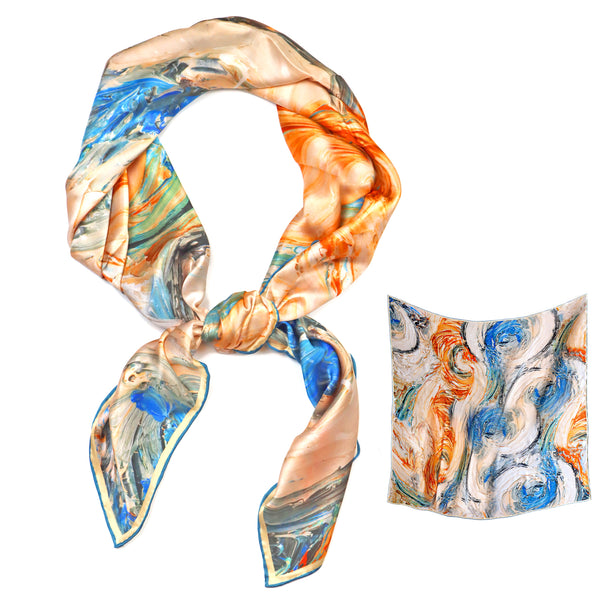 Premium Seidentuch Damen 100% reine Seide – hochwertiges großes Halstuch Damen, 110 x 110 cm Seidenschal, Buntes Kunstmotiv
