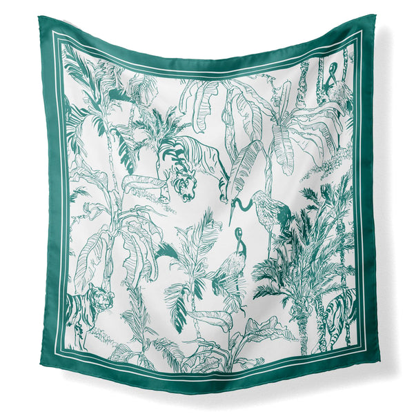 Premium Seidentuch Damen 100% reine Seide – hochwertiges großes Halstuch Damen, 97x97 cm Seidenschal, Geschenke für Mama Frauen Freundin, Wald/Tier-Motiv