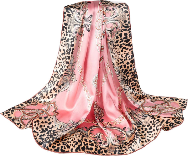 Seidenschal aus 100% Seide – 108x108 cm Halstuch für Damen, Quadratisches Tuch, in hochwertiger Geschenkverpackung, Rosa Leopardenmuster