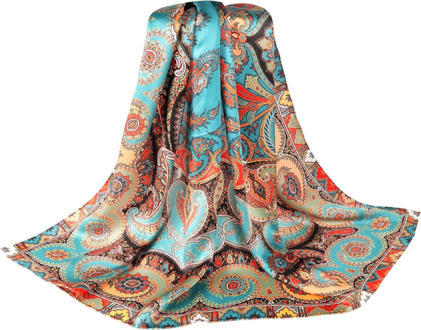Seidenschal aus 100% Seide – 108x108 cm Halstuch für Damen, Quadratisches Tuch, in hochwertiger Geschenkverpackung, Paisley-Muster in türkis