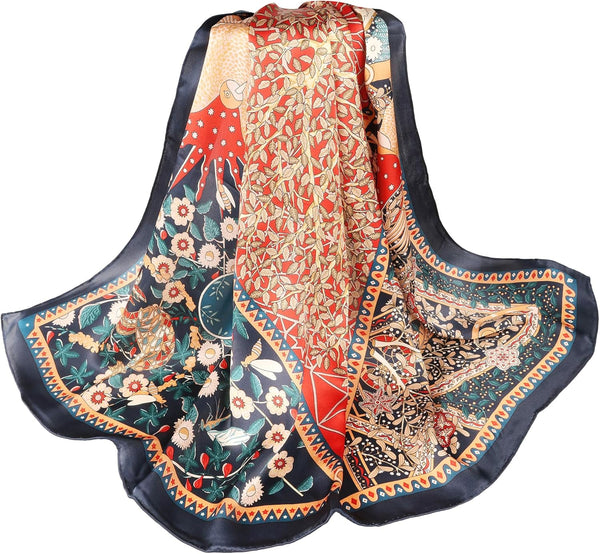 Seidenschal aus 100% Seide – 108x108 cm Halstuch für Damen, Quadratisches Tuch, in hochwertiger Geschenkverpackung, Motiv des Lebensbaums