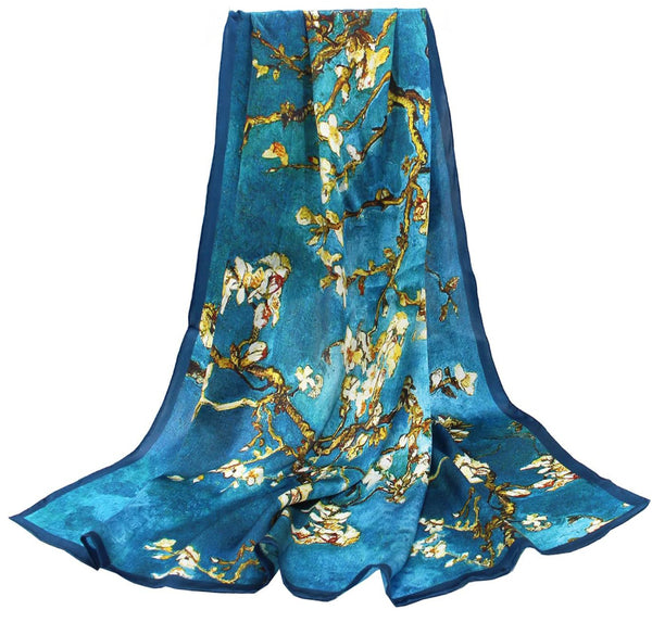 Seidenschal aus 100% Seide – 108x108 cm Halstuch für Damen, Quadratisches Tuch, in hochwertiger Geschenkverpackung, Mandelbaum-Motiv
