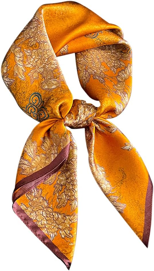 Seidenschal aus 100% Seide – 65x65 cm Halstuch für Damen, Quadratisches Tuch, in hochwertiger Geschenkverpackung, oranges Blumenmuster