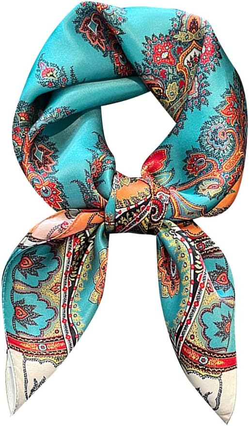 Seidenschal aus 100% Seide – 65x65 cm Halstuch für Damen, Quadratisches Tuch, in hochwertiger Geschenkverpackung, Paisley Türkis-Orange