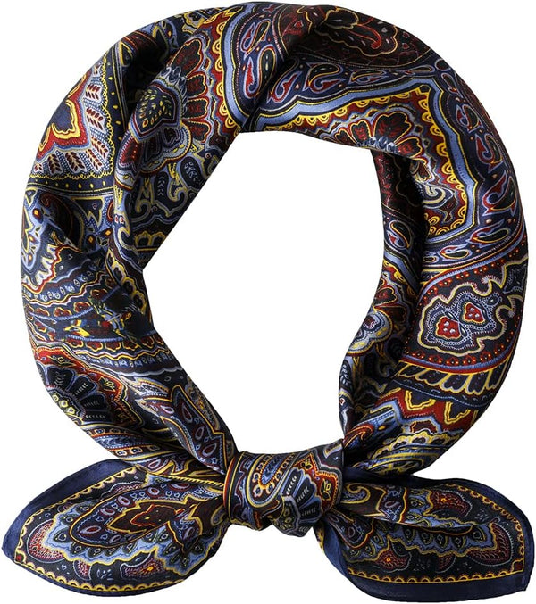 Seidenschal aus 100% Seide – 65x65 cm Halstuch für Damen, Quadratisches Tuch, in hochwertiger Geschenkverpackung, dunkles blaue Paisleymuster
