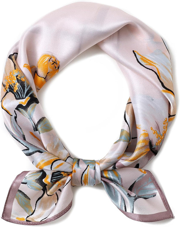 Seidenschal aus 100% Seide – 65x65 cm Halstuch für Damen, Quadratisches Tuch, in hochwertiger Geschenkverpackung, Rosa-Blumenmuster