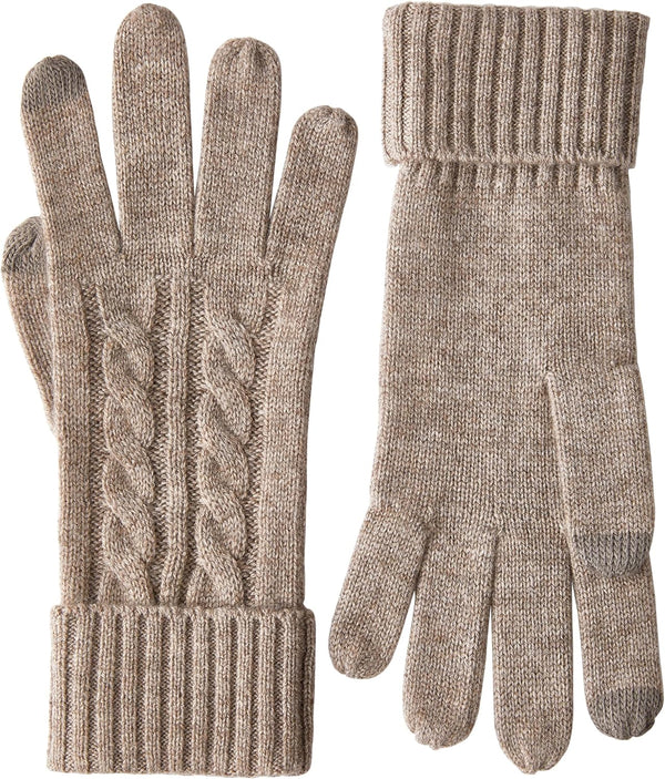 Handschuhe aus 100% Kaschmir mit Zopfmuster, 9 x 24 cm weiche Handwärmer für den Winter, ESG002, Braun