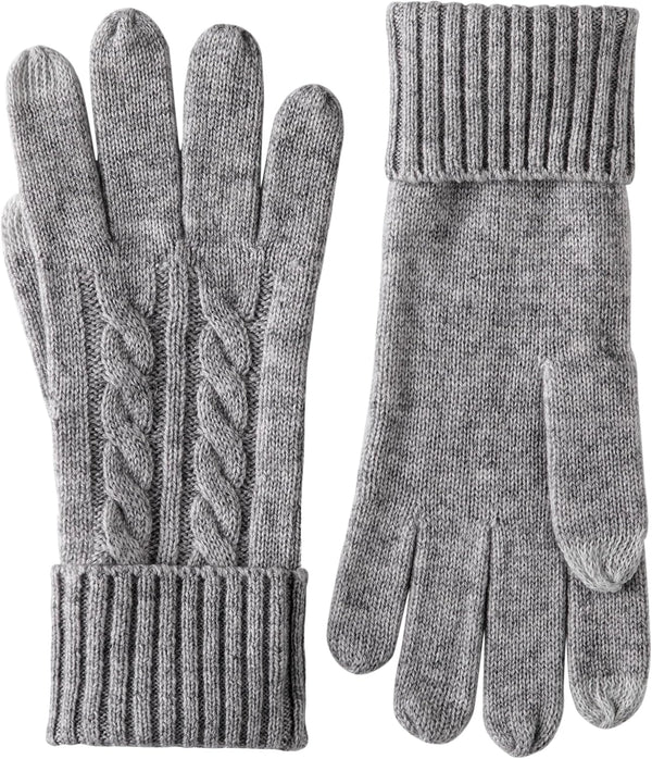 Handschuhe aus 100% Kaschmir mit Zopfmuster, 9 x 24 cm weiche Handwärmer für den Winter, ESG002, Grau