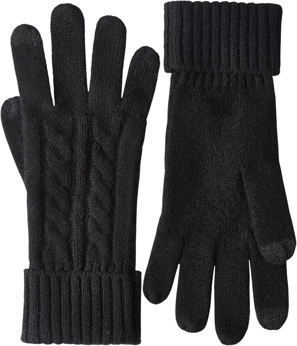 Handschuhe aus 100% Kaschmir mit Zopfmuster, 9 x 24 cm weiche Handwärmer für den Winter, ESG002, Schwarz