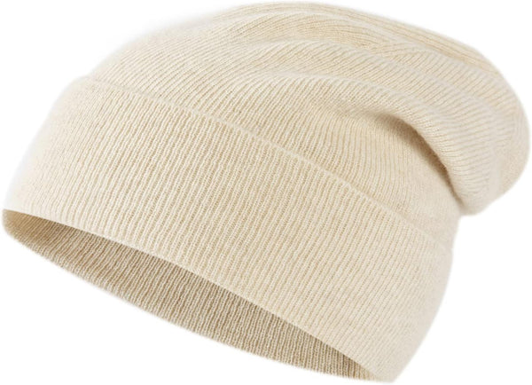 Strickmütze aus 100% Kaschmir - Hochwertige Mütze-Beanie für Damen Herren - kuschelige und warme Premium-Strickmütze, ESKM002 Beige
