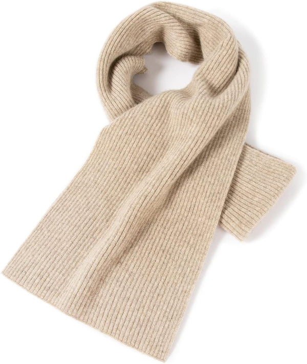 Schal aus 100% Kaschmir - Hochwertiger Strickschal Classic Design für Damen - Damenschal warm weich kuschelig, 150x20cm, ESKS001 Beige