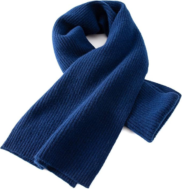 Schal aus 100% Kaschmir - Hochwertiger Strickschal Classic Design für Damen - Damenschal warm weich kuschelig, 150x20cm, ESKS001 Blau