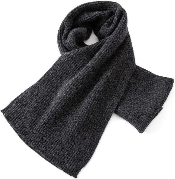 Schal aus 100% Kaschmir - Hochwertiger Strickschal Classic Design für Damen - Damenschal warm weich kuschelig, 150x20cm, ESKS001 Dunkelgrau