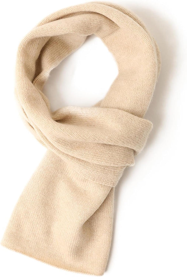 Schal aus 100% Kaschmir - Hochwertiger Strickschal für Damen Herren - Kaschmirschal warm weich kuschelig, 155x26cm, ESKS003 Beige