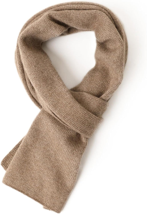 Schal aus 100% Kaschmir - Hochwertiger Strickschal für Damen Herren - Kaschmirschal warm weich kuschelig, 155x26cm, ESKS003 Braun