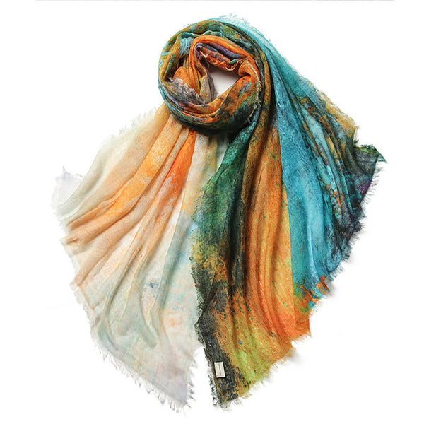 Schal aus 100% Kaschmir - Hochwertiger Schal buntes Design für Damen - Damenschal warm weich kuschelig, 200x90cm, ESKS004